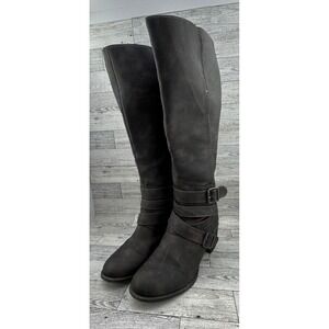 RuffHewn Maddock Dark Gray Distressed Moto Tall Boots Buckle Strap Women Sz 8.5M